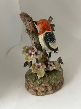 Decor Red head wood Pecker w/music box  with Orange, Black and plumage
